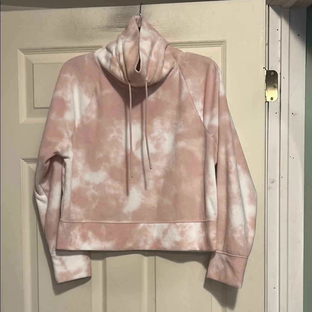 Old Navy Active Pink & White Tie Dye Funnel Neck Fleece Sweatshirt Size Medium